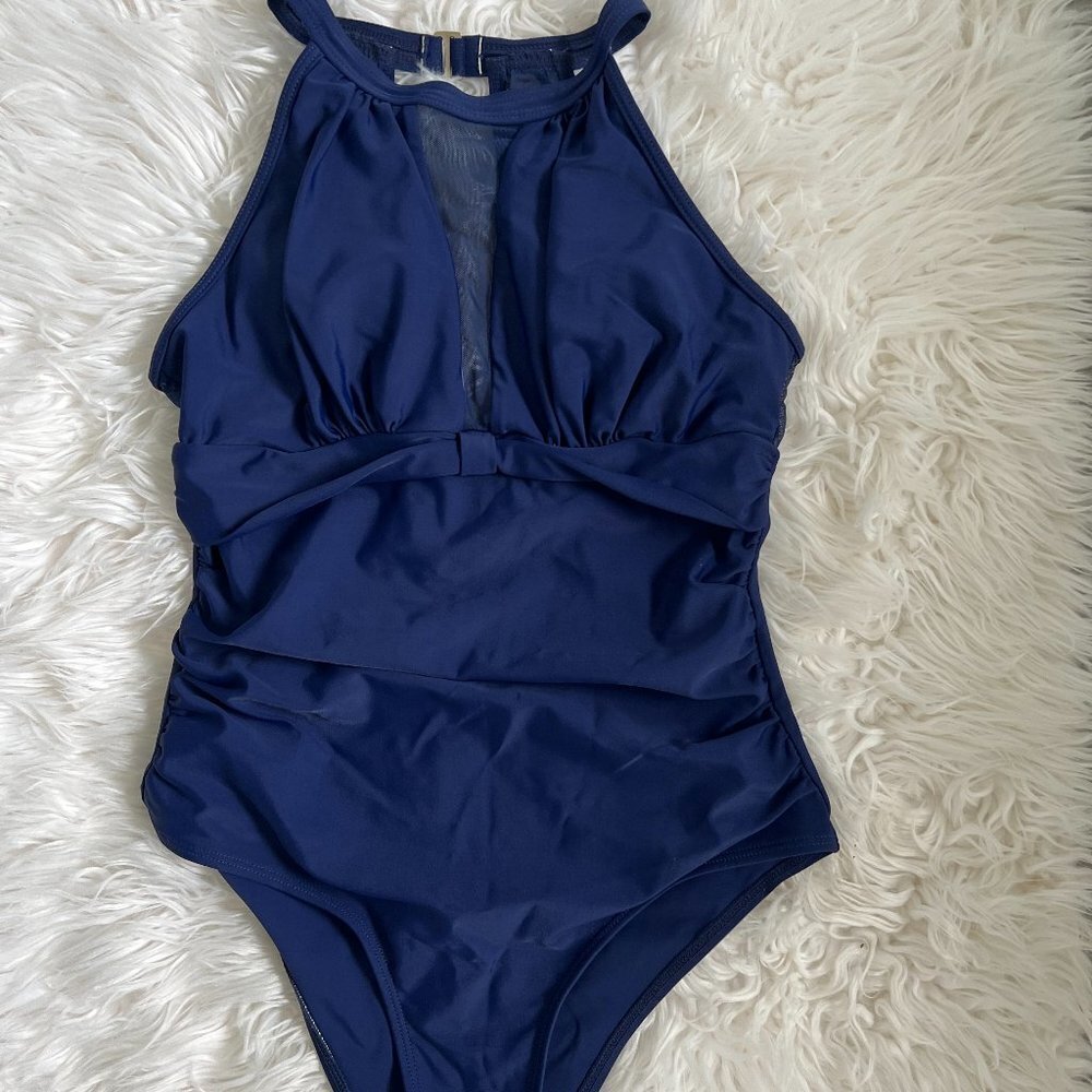 One Piece Swimsuits Tummy Control Swimwear High Neck Mesh Bathing Suits Size XS - Picture 4 of 14